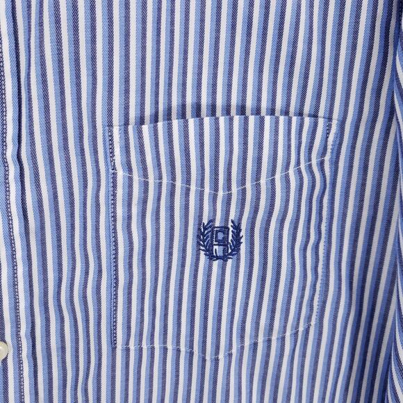 Chaps Shirt Mens Large Blue White Striped Casual Preppy Logo Crest Button Down - Picture 3 of 12